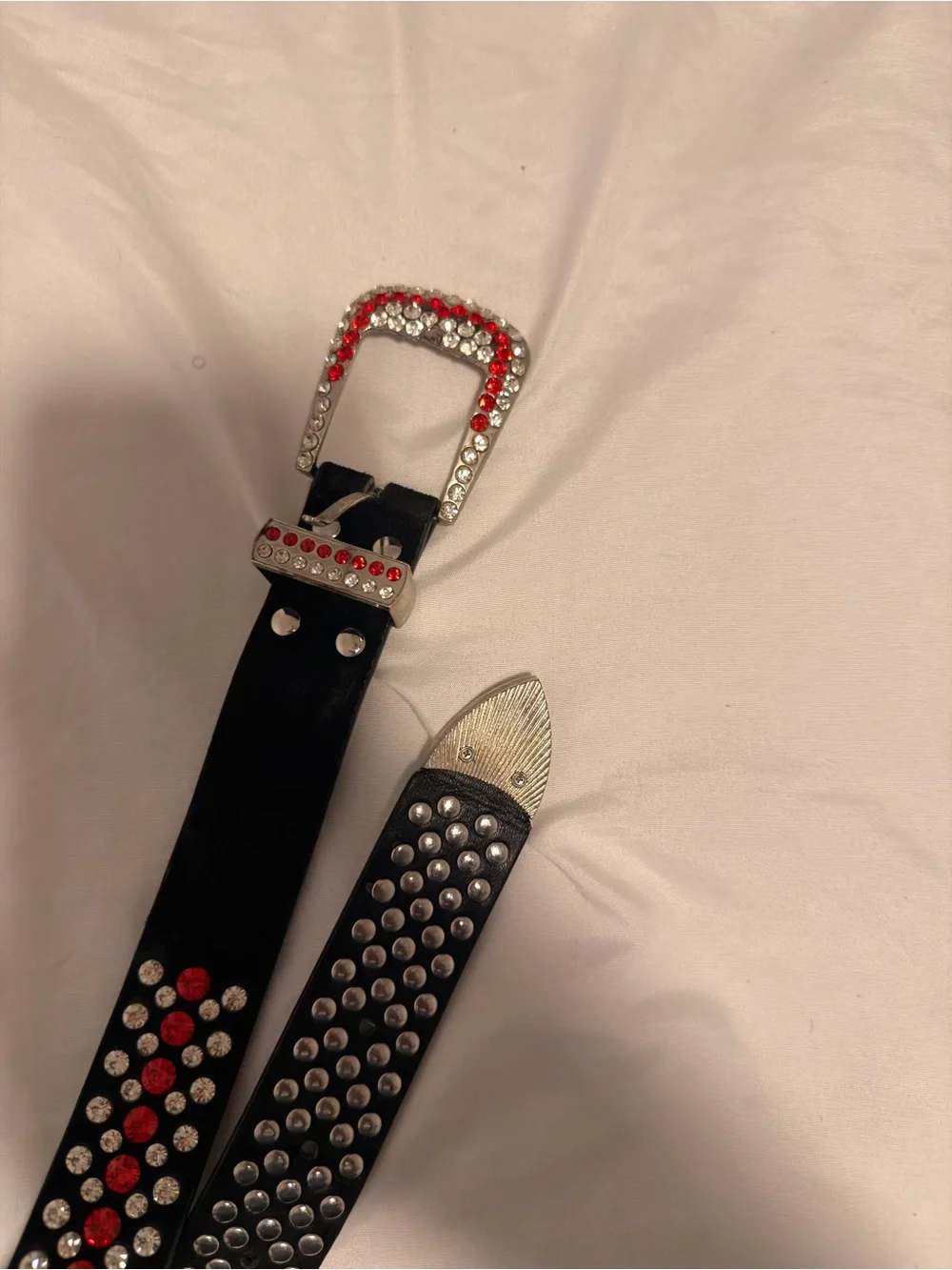 Black Rhinestone Studded Belt with Red Accents